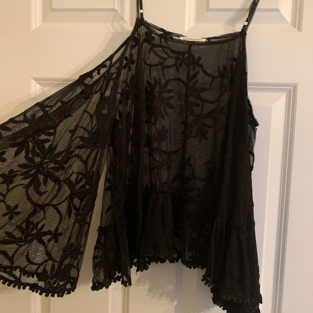 Cotton Candy Black Lace Bell Sleeve Top